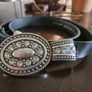 Chico's black leather belt with silver/reinstone buckle